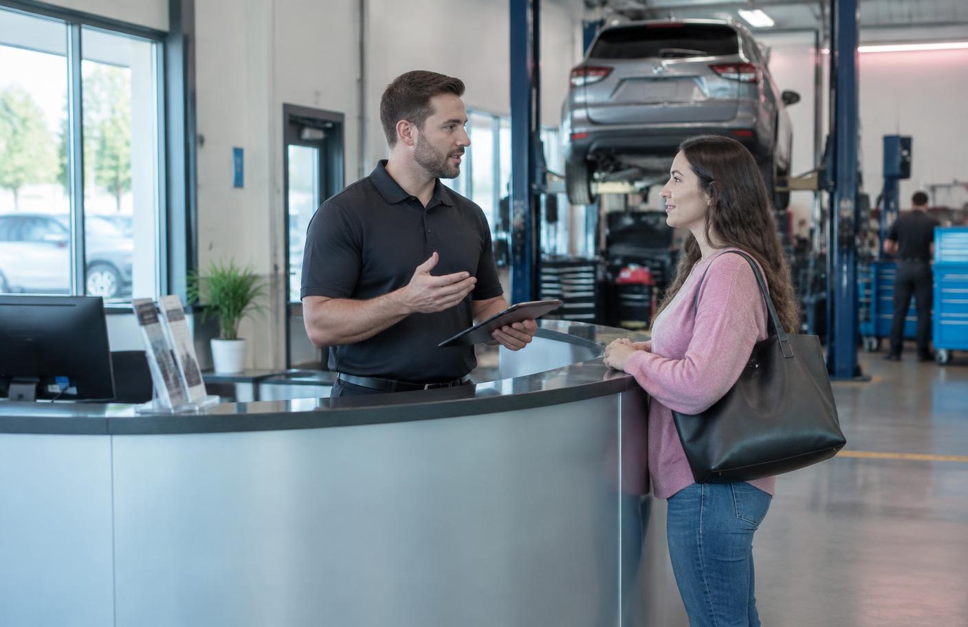 Customer speaking with an automotive service advisor