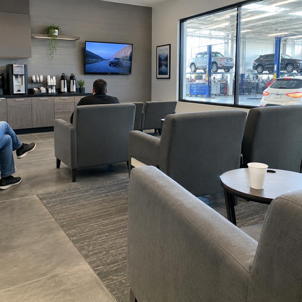 Waiting lounge from my seat; clean except one forgotten cup
