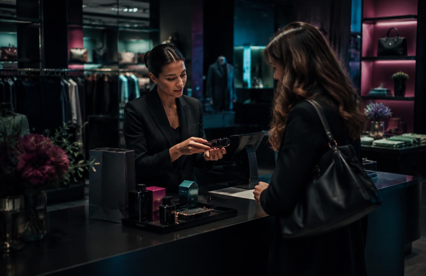 Retail associate helping a customer